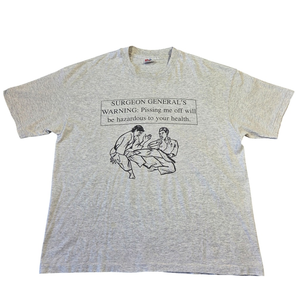 Vtg Hanes Heavyweight Shirt Graphic Surgeon Generals Warning XL Single Stitch